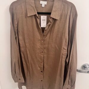 J. Jill Women's Brown Linen Button-Up Blouse